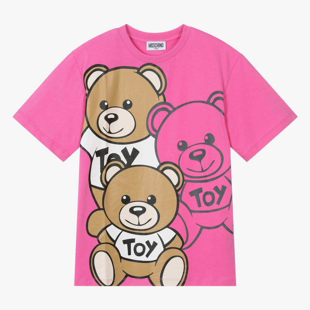 Moschino Kid-Teen - Розовая футболка с медвежатами для подростков | Childrensalon