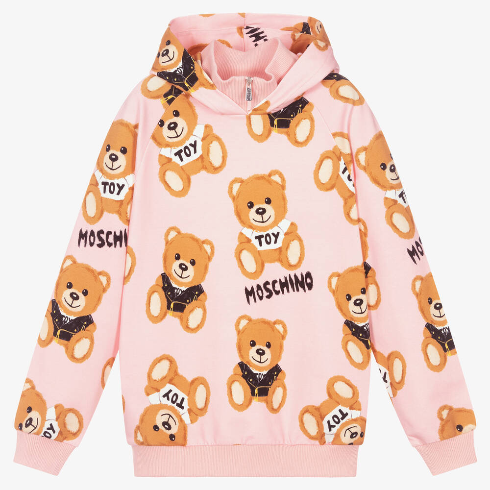 Moschino Kid-Teen - هودي تينز بناتي قطن جيرسي لون زهري | Childrensalon