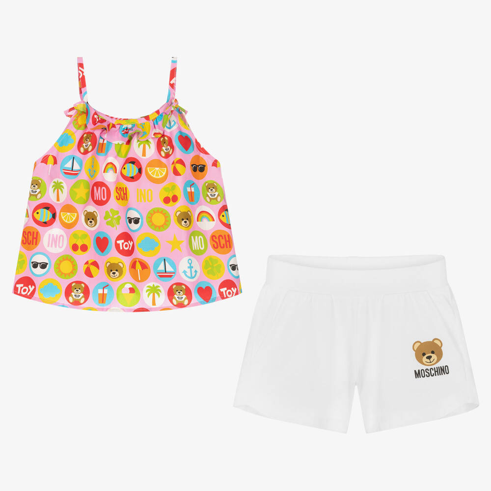 Moschino Kid-Teen - Розовый топ и белые шорты | Childrensalon