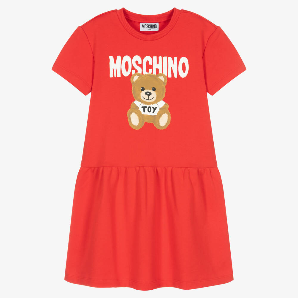 Moschino Kid-Teen - فستان تينز بناتي قطن لون أحمر | Childrensalon