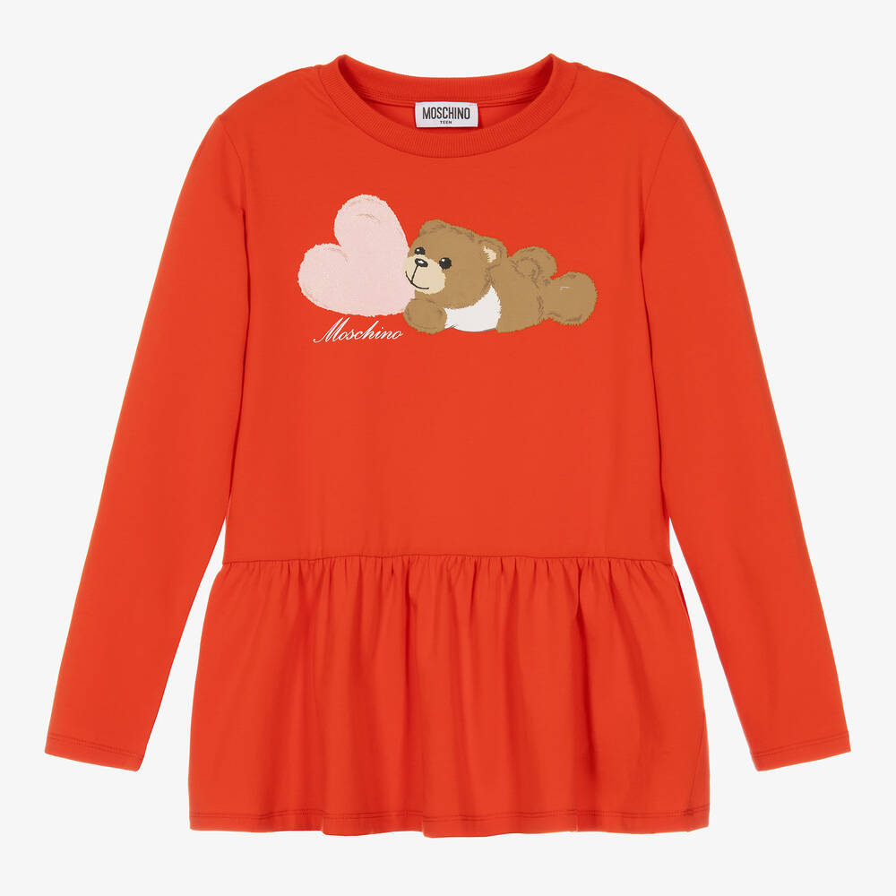 Moschino Kid-Teen - Rotes Herz- & Bär-Baumwolloberteil | Childrensalon