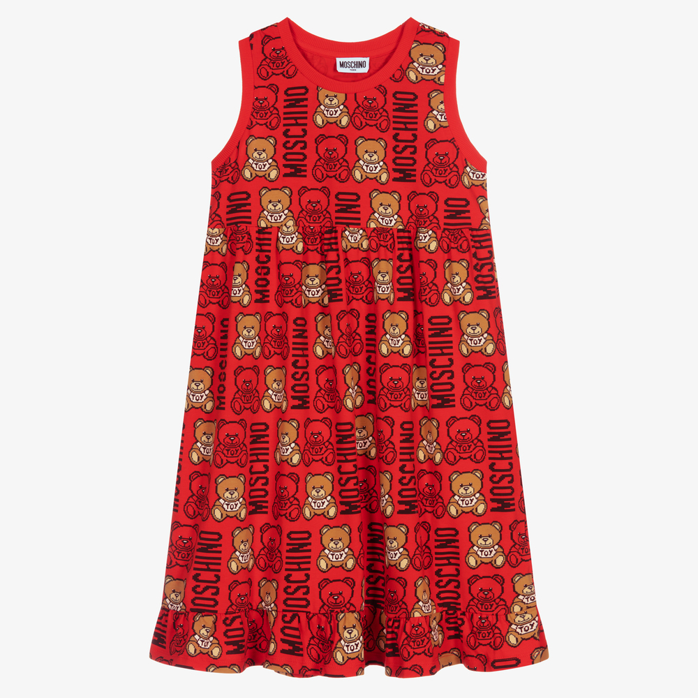 Moschino Kid-Teen - فستان تينز بناتي قطن جيرسي لون أحمر | Childrensalon