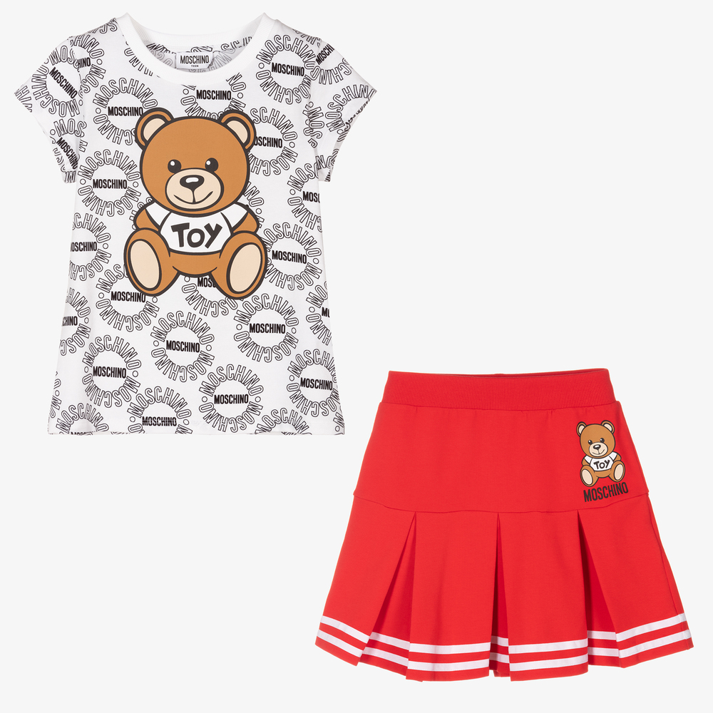Moschino Kid-Teen - طقم تنورة تينز بناتي قطن لون أحمر وأبيض | Childrensalon