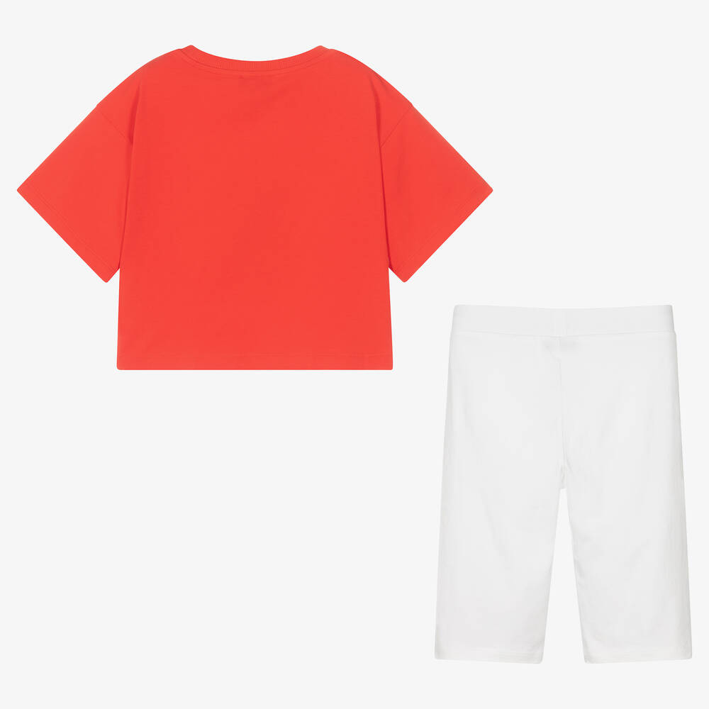 Moschino Кид-Тин-Красный топ и белые шорты | Childrensalon Outlet