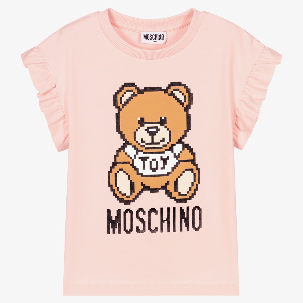 Moschino Kid-Teen - تيشيرت تينز بناتي قطن جيرسي لون زهري باهت | Childrensalon
