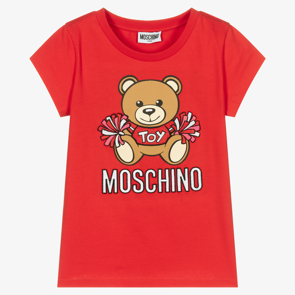 Moschino Kid-Teen - تيشيرت تينز بناتي قطن جيرسي لون أحمر | Childrensalon