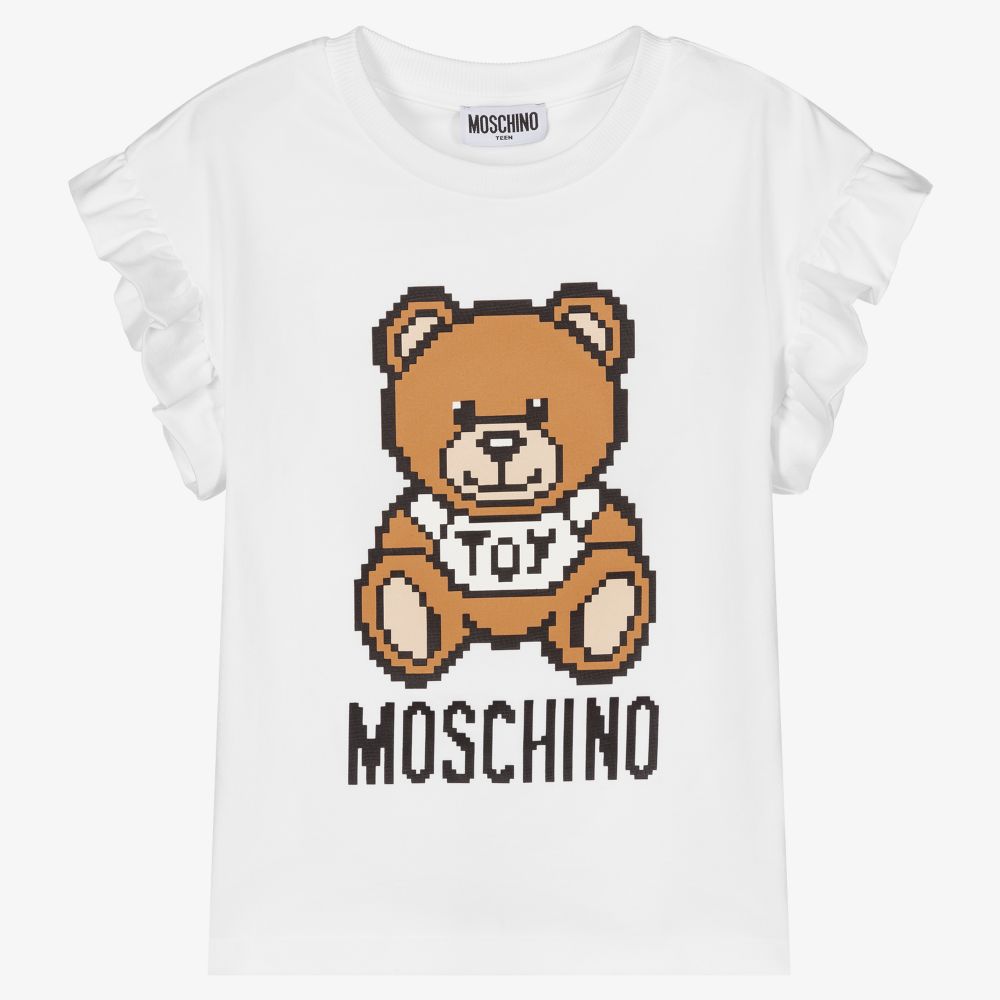 Moschino Kid-Teen - تيشيرت تينز بناتي قطن جيرسي لون أبيض | Childrensalon