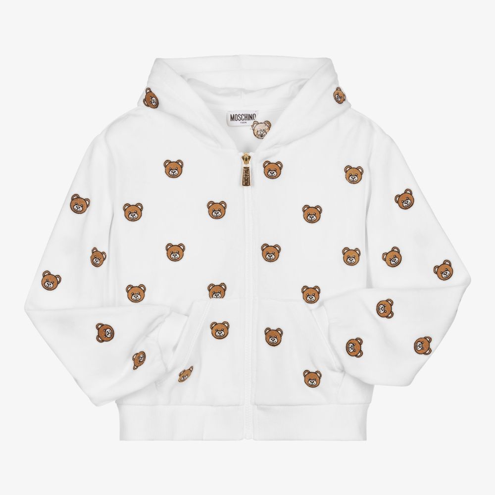 موسكينو Kid-Teen-توب بسحّاب هودي تينز بناتي قطيفة لون أبيض | Childrensalon Outlet