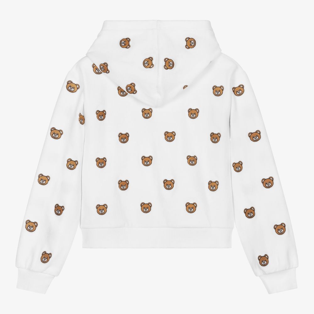 موسكينو Kid-Teen-توب بسحّاب هودي تينز بناتي قطيفة لون أبيض | Childrensalon Outlet