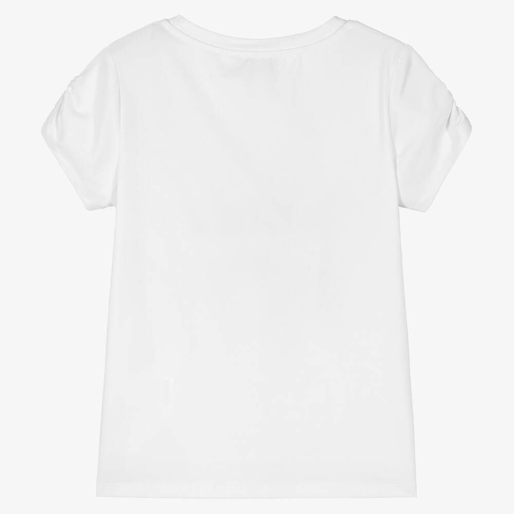 Moschino Кид-Тин-Белая хлопковая футболка с цветочным логотипом | Childrensalon Outlet