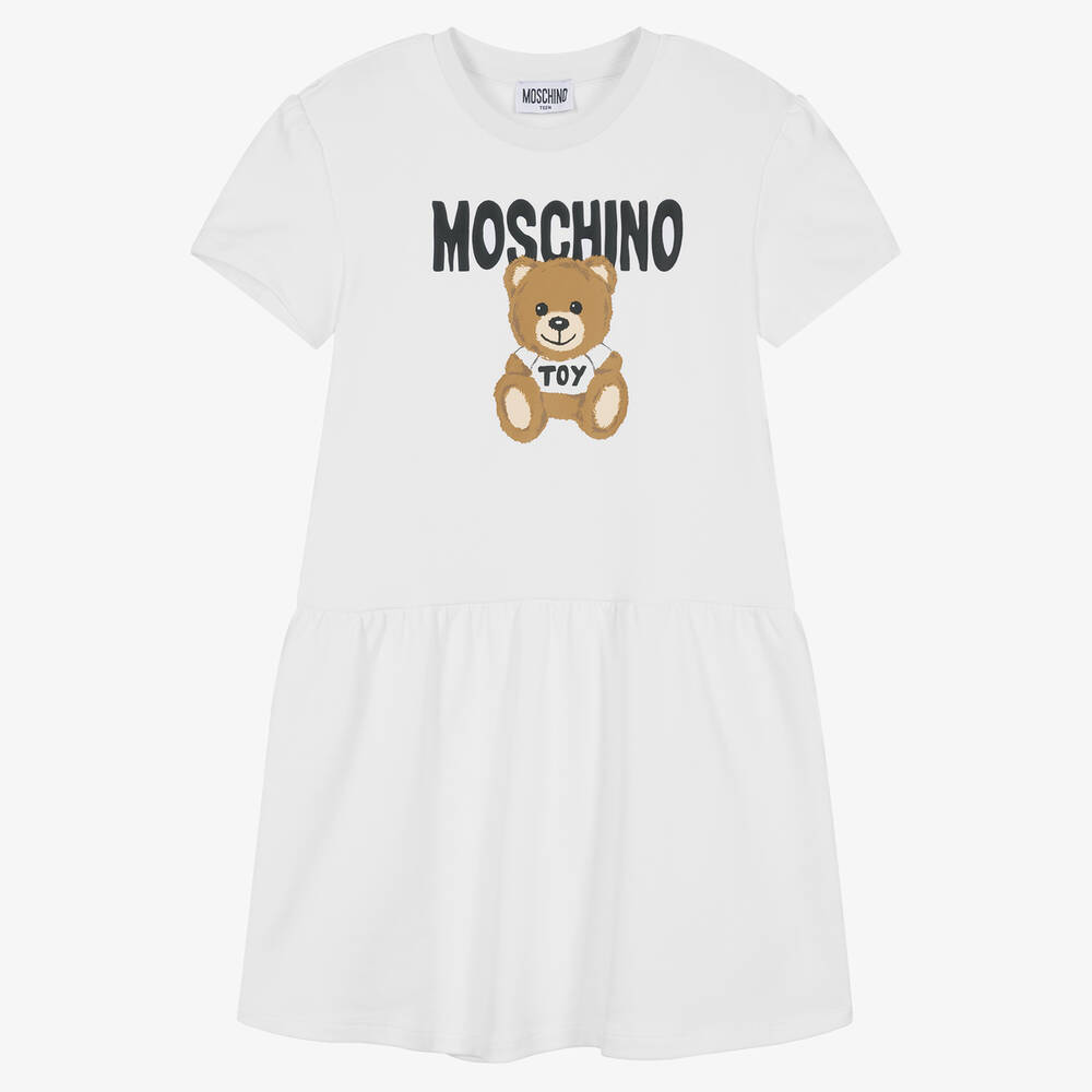 Moschino Kid-Teen - فستان تينز بناتي قطن لون أبيض | Childrensalon
