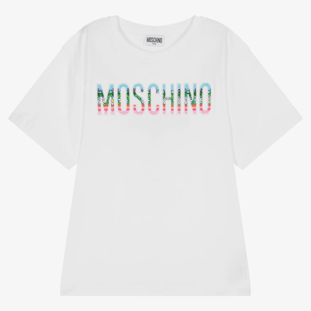 Moschino Kid-Teen - Белая хлопковая футболка макси | Childrensalon