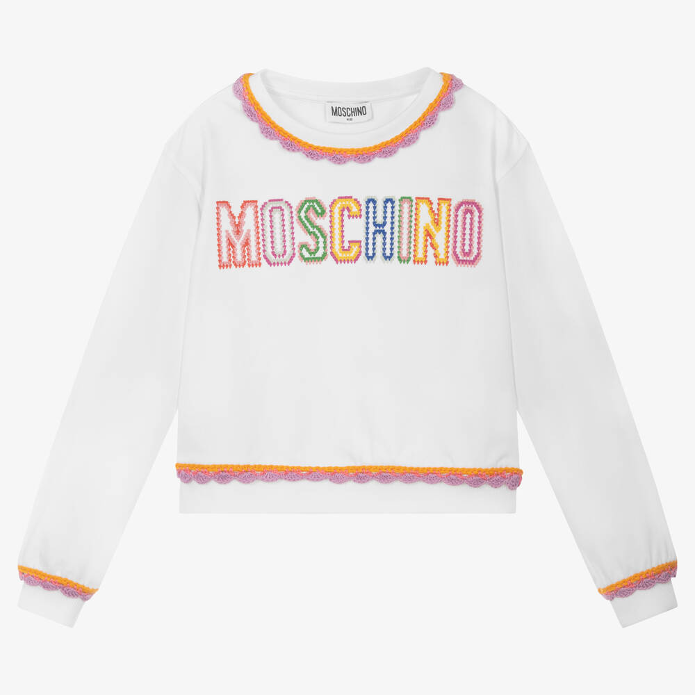 Moschino Kid-Teen - سويتشيرت تينز بناتي قطن جيرسي لون أبيض | Childrensalon