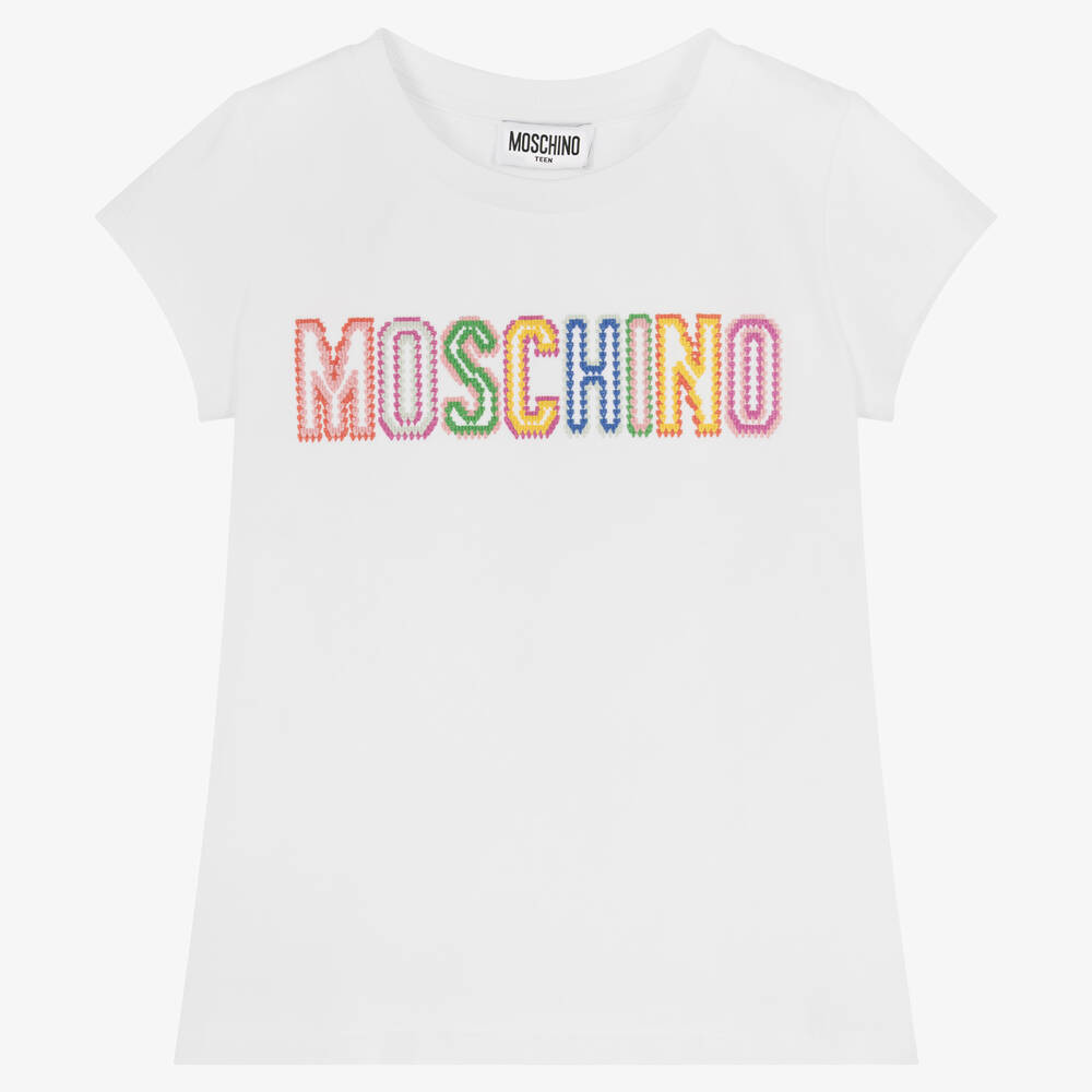 Moschino Kid-Teen-تيشيرت تينز بناتي قطن جيرسي لون أبيض | Childrensalon Outlet