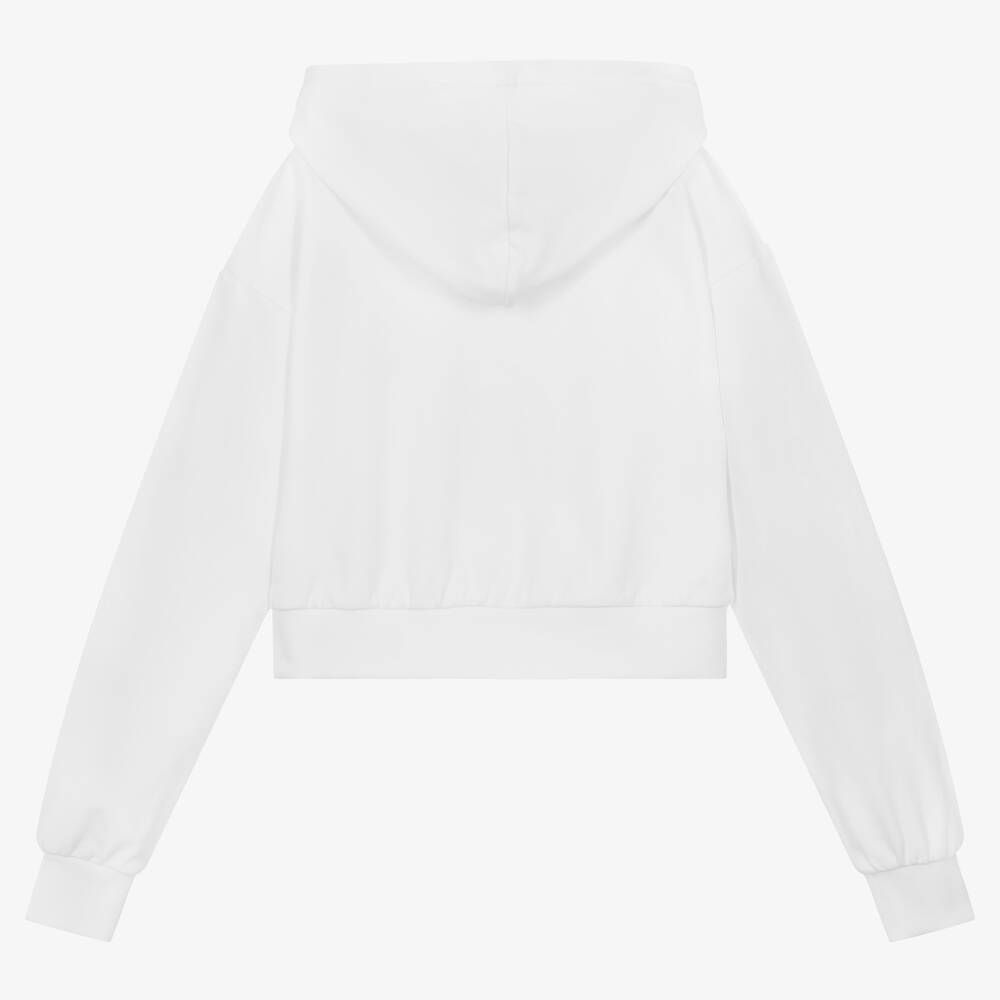 Moschino Kid-Teen-توب هودي بسحّاب تينز بناتي قطن جيرسي لون أبيض | Childrensalon Outlet
