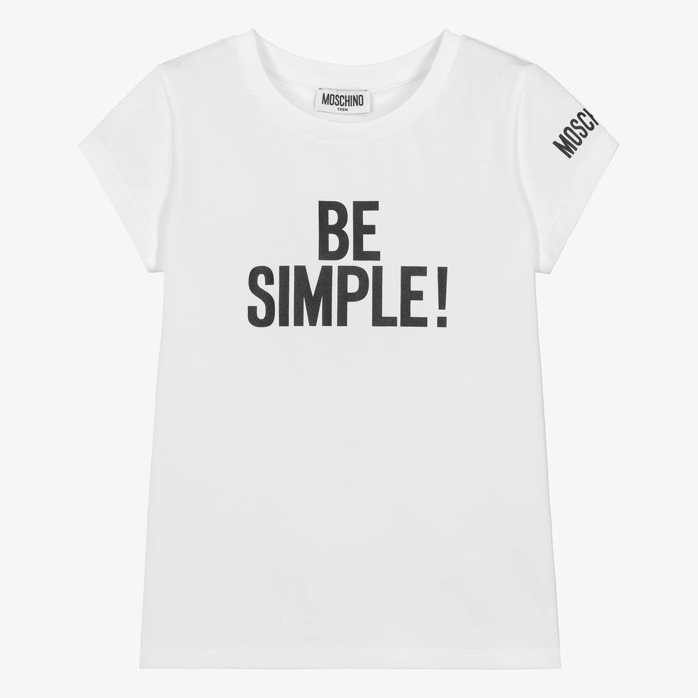 Moschino Kid-Teen-Teen Girls White Cotton T-Shirt | Childrensalon Outlet
