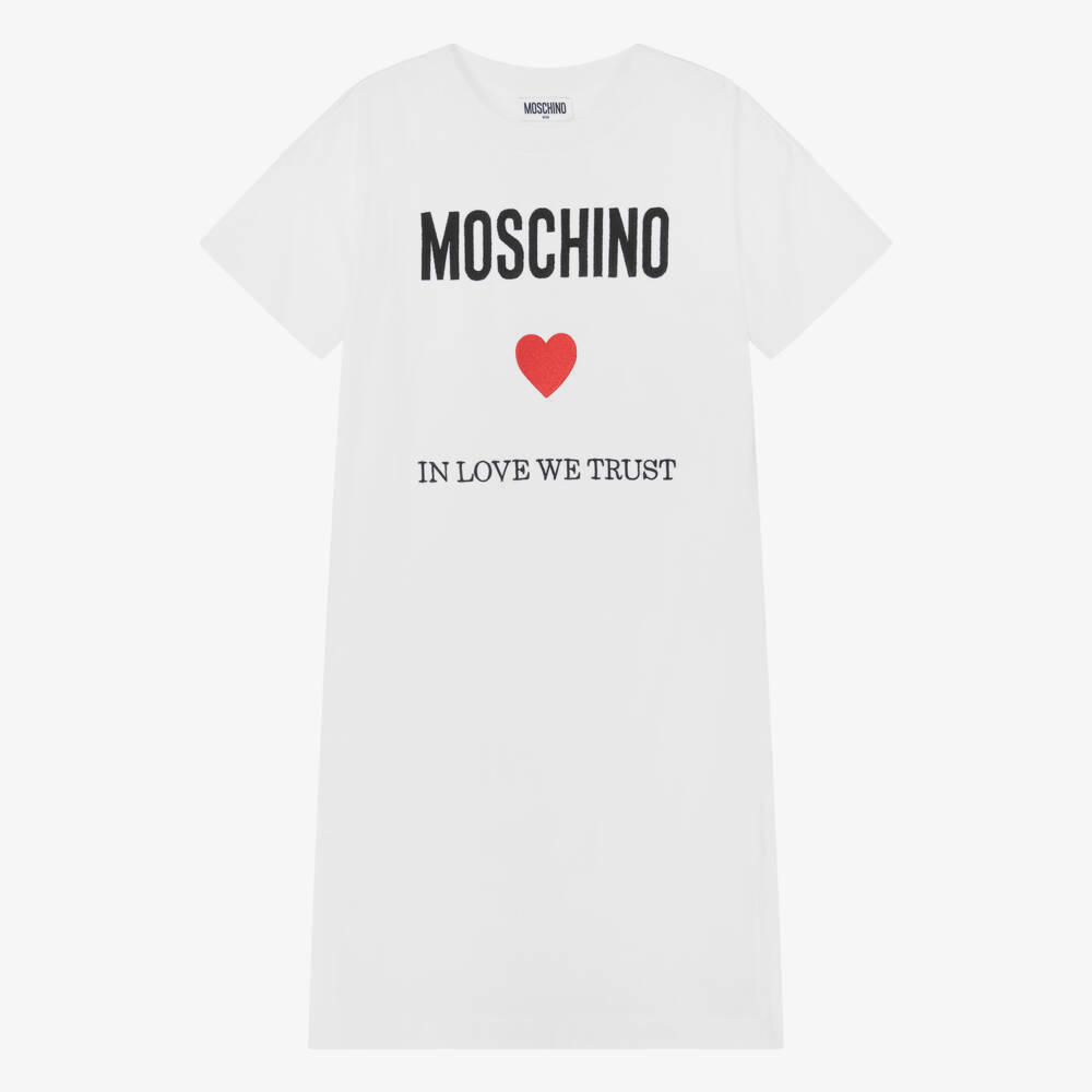 Moschino Kid-Teen-Teen Girls White Cotton T-Shirt Dress | Childrensalon Outlet