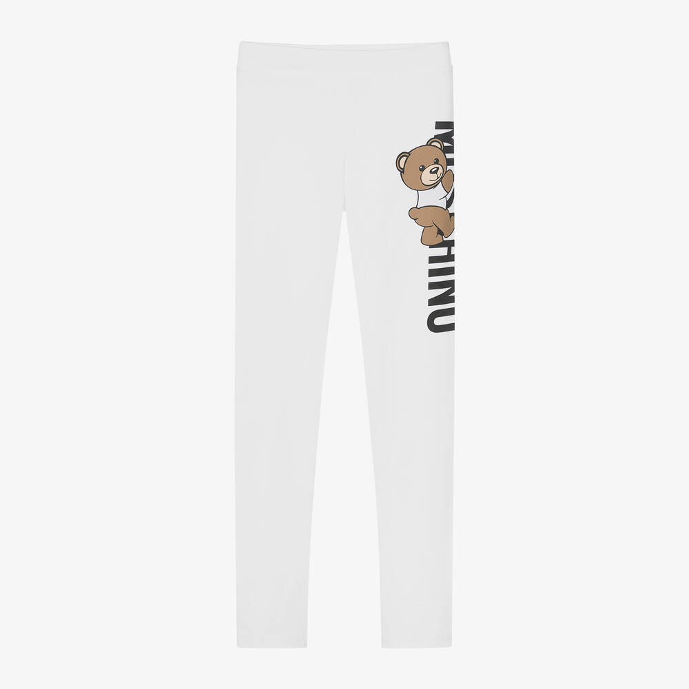 Moschino Kid-Teen-Teen Girls White Cotton Teddy Bear Leggings | Childrensalon Outlet