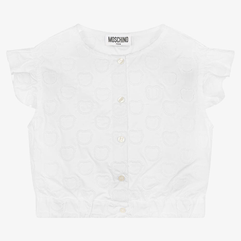 Moschino Kid-Teen-Teen Girls White Cotton Teddy Logo Blouse | Childrensalon Outlet