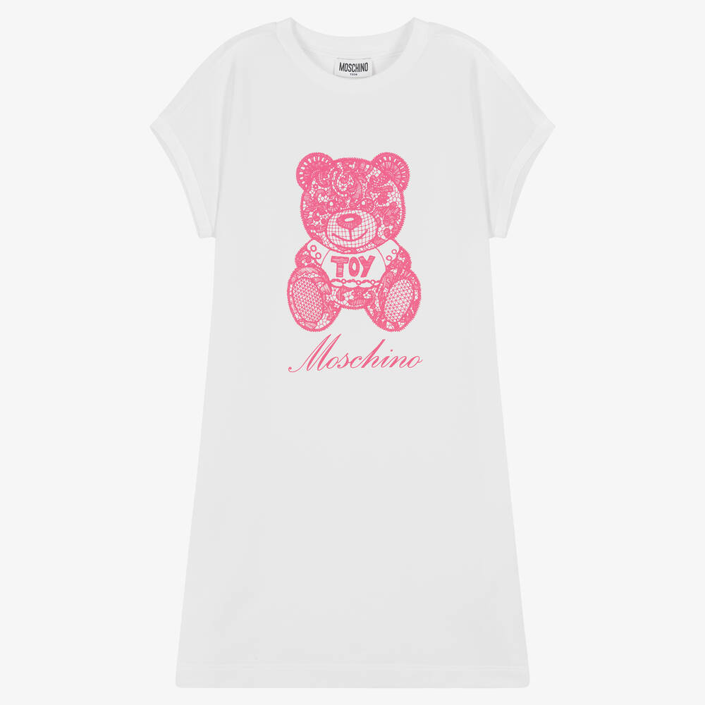 Moschino Кид-Тин-Белое хлопковое платье с медвежонком | Childrensalon Outlet