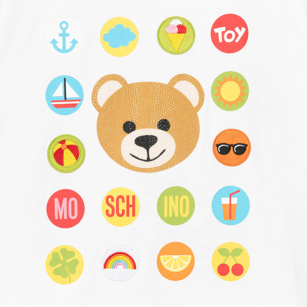 Moschino Kid-Teen-تيشيرت تينز بناتي قطن لون أبيض مطرز بكريستال | Childrensalon Outlet