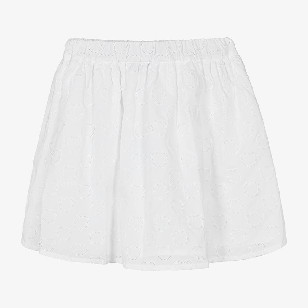 Moschino Kid-Teen-Teen Girls White Embroidered Logo Skirt | Childrensalon Outlet