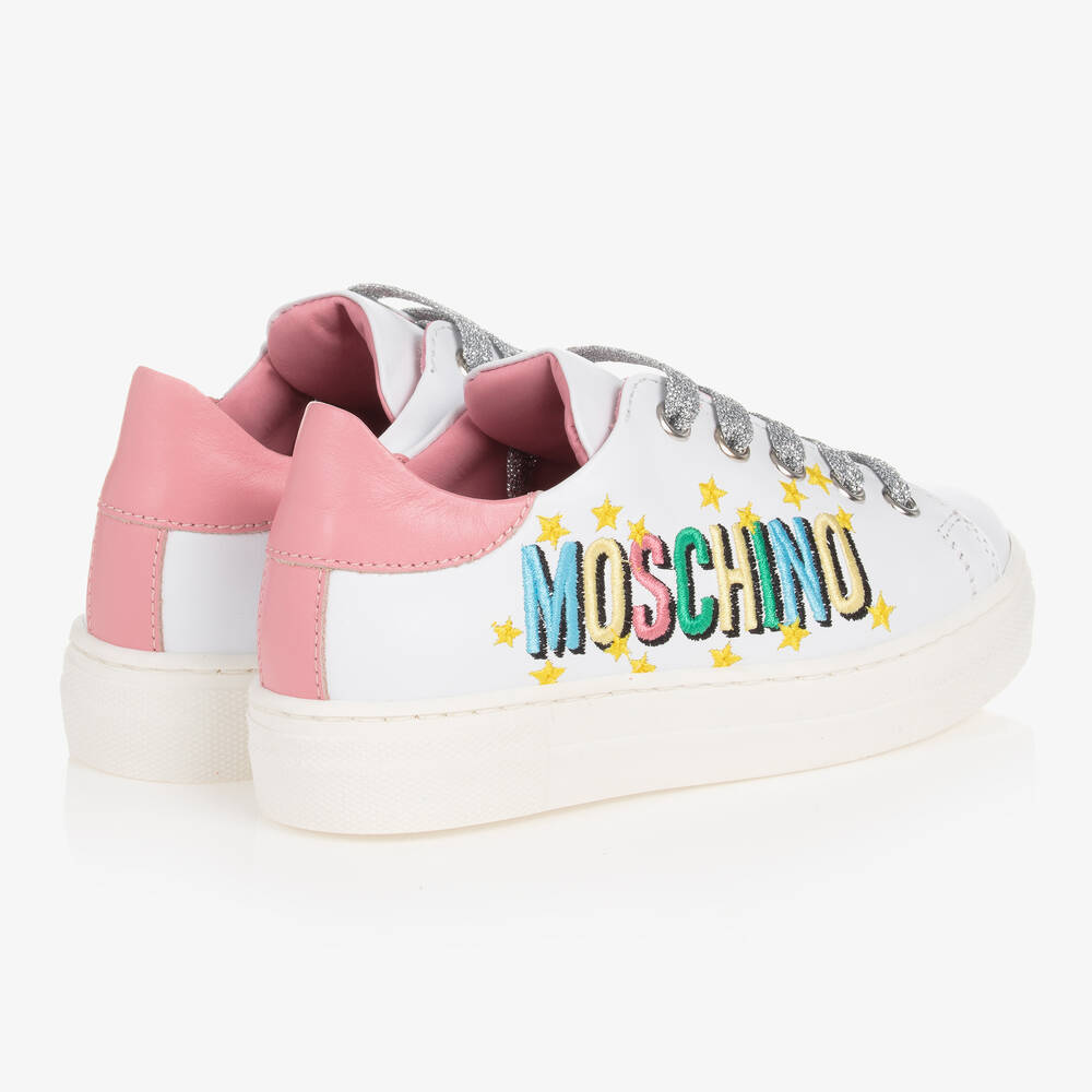 Moschino Kid-Teen-Teen Girls White Leather Logo Trainers | Childrensalon Outlet