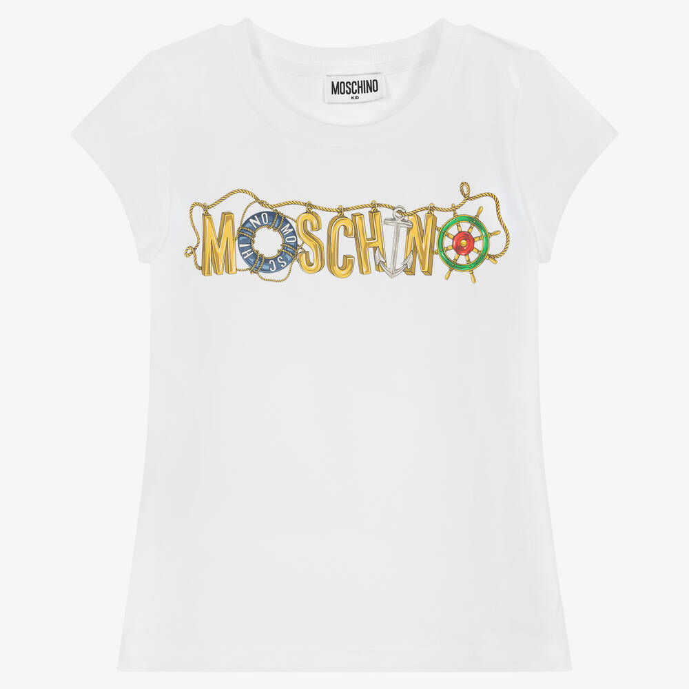 Moschino Kid-Teen - Teen Girls White Nautical Logo T-Shirt | Childrensalon