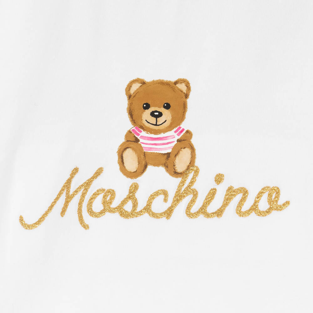 Moschino Kid-Teen-Teen Girls White & Pink Cotton Top | Childrensalon Outlet