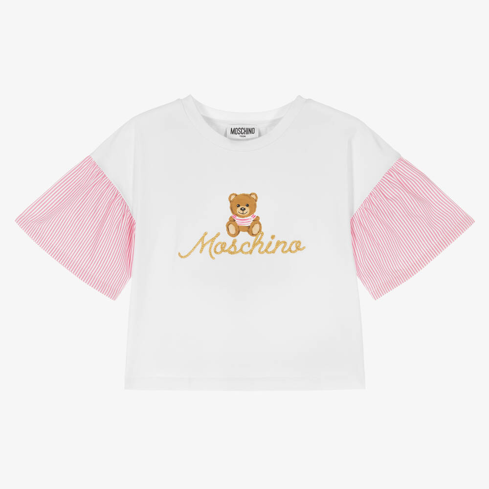 Moschino Kid-Teen - Teen Girls White & Pink Cotton Top | Childrensalon