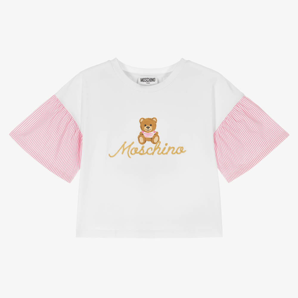 Moschino Kid-Teen - Teen Girls White & Pink Cotton Top | Childrensalon