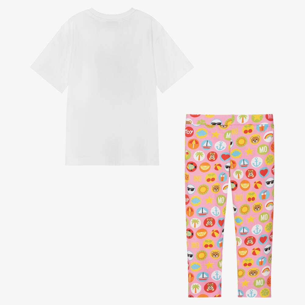 Moschino Кид-Тин-Белая футболка и розовые легинсы | Childrensalon Outlet