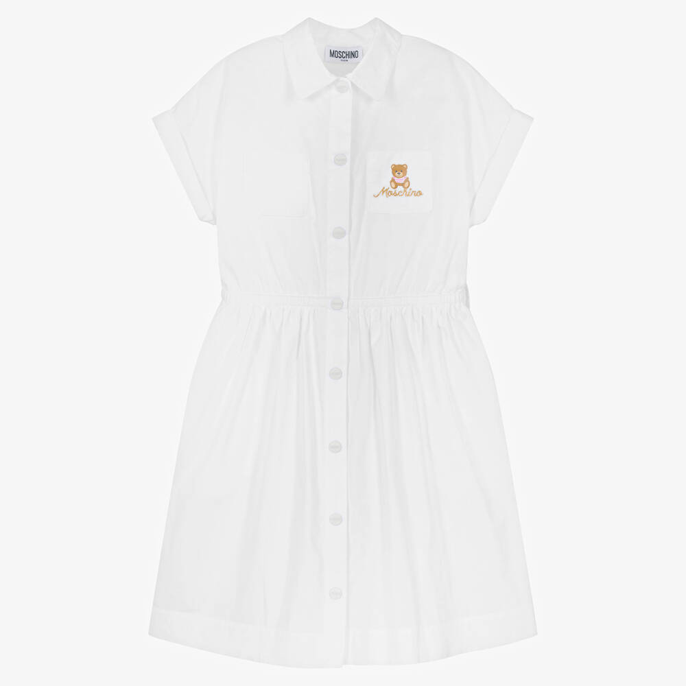 Moschino Кид-Тин-Белое платье-рубашка с медвежонком | Childrensalon Outlet