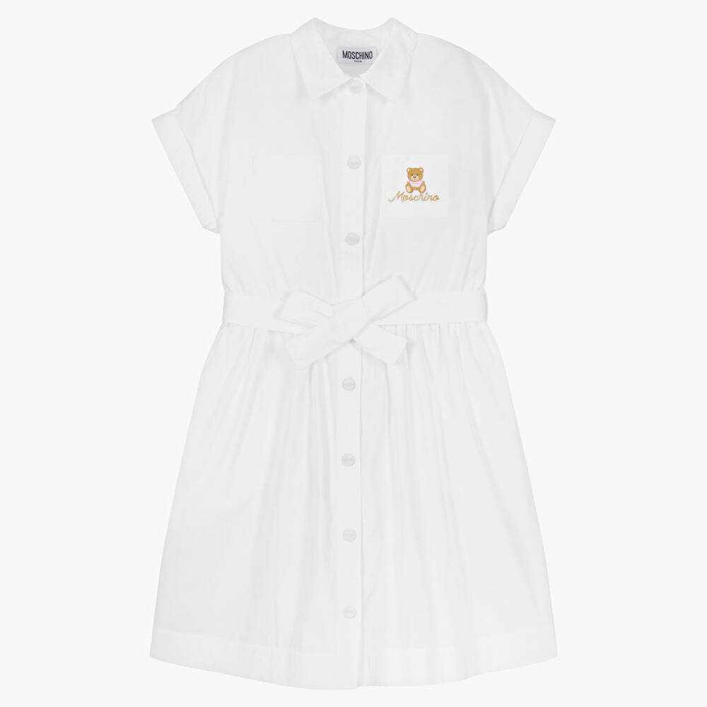 Moschino Кид-Тин-Белое платье-рубашка с медвежонком | Childrensalon Outlet