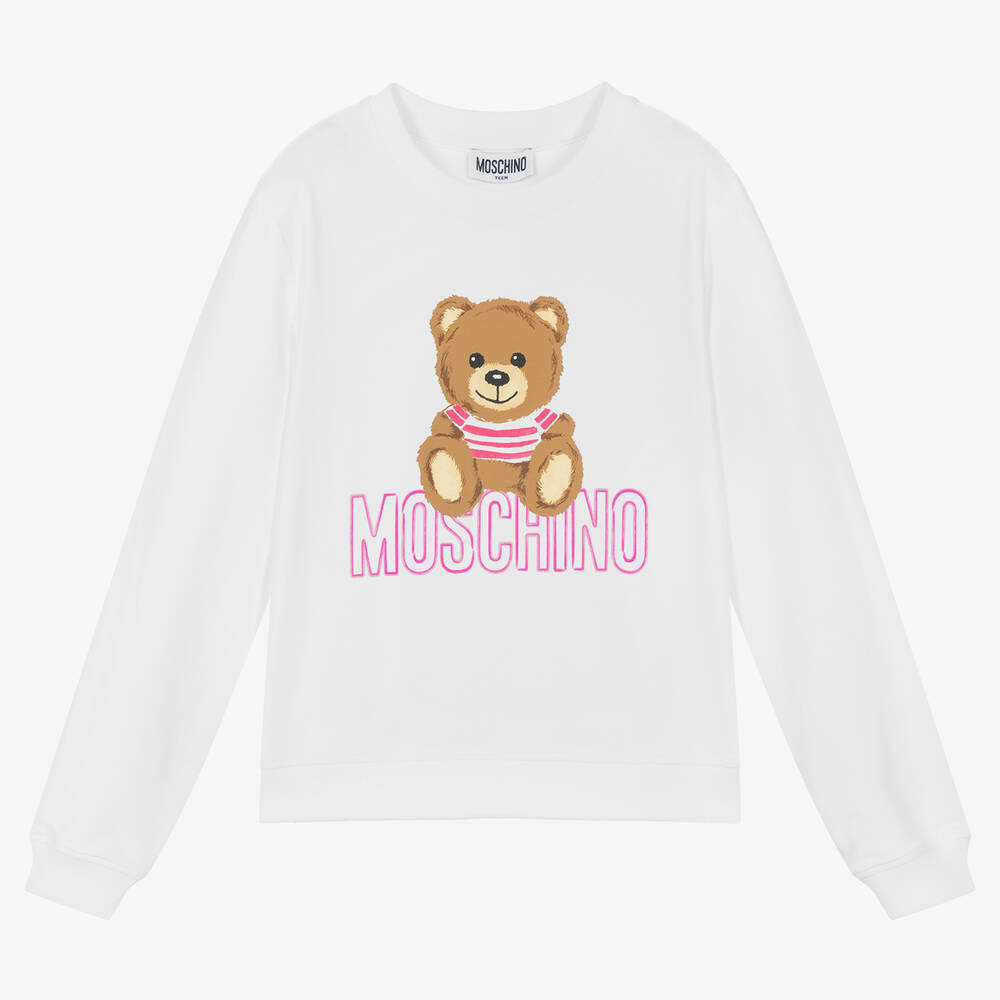 Moschino Kid-Teen - Weißes Teen Sweatshirt mit Teddy | Childrensalon