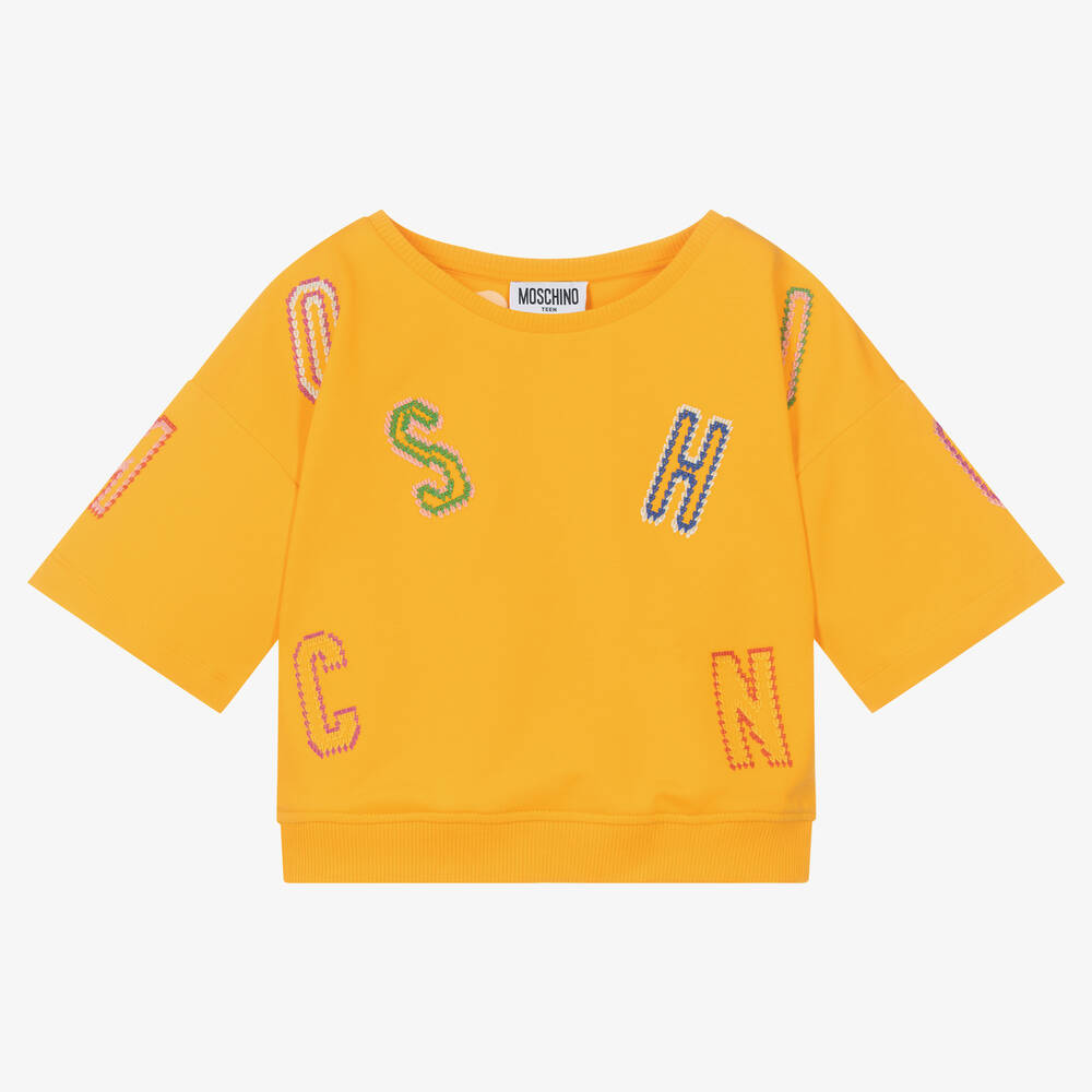 Moschino Kid-Teen-Teen Girls Yellow Cotton Logo T-Shirt | Childrensalon Outlet