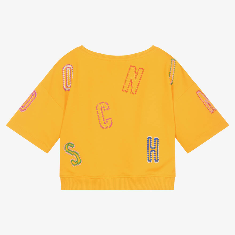 Moschino Kid-Teen-Teen Girls Yellow Cotton Logo T-Shirt | Childrensalon Outlet