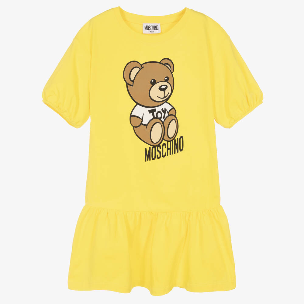 Moschino Kid-Teen - فستان تينز بناتي قطن جيرسي لون أصفر | Childrensalon