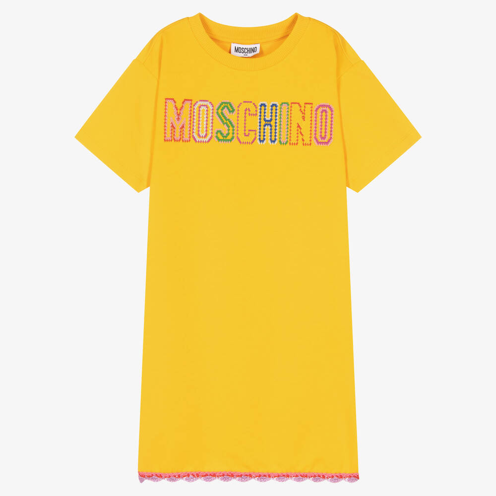 Moschino Kid-Teen - فستان تينز بناتي قطن جيرسي لون أصفر | Childrensalon