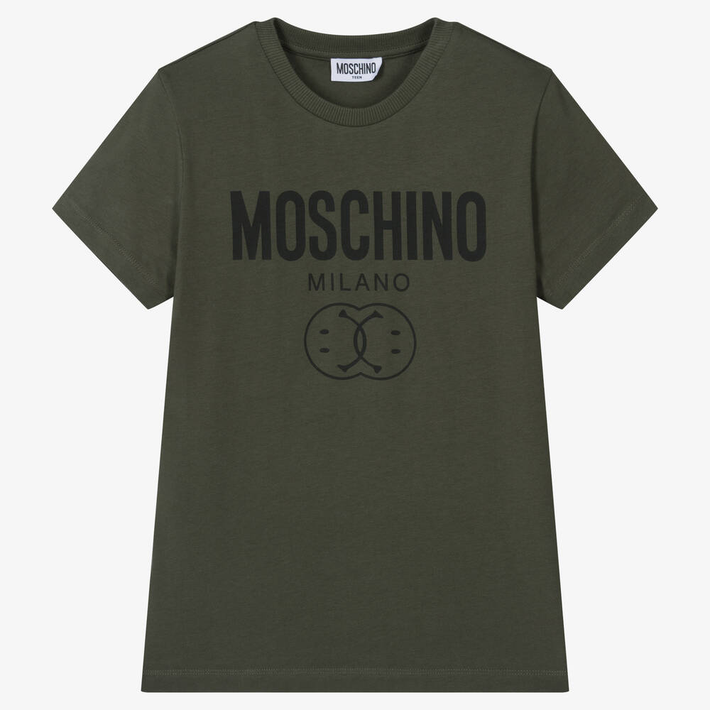 Moschino Kid-Teen - Teen Green Cotton Double Smiley T-Shirt | Childrensalon
