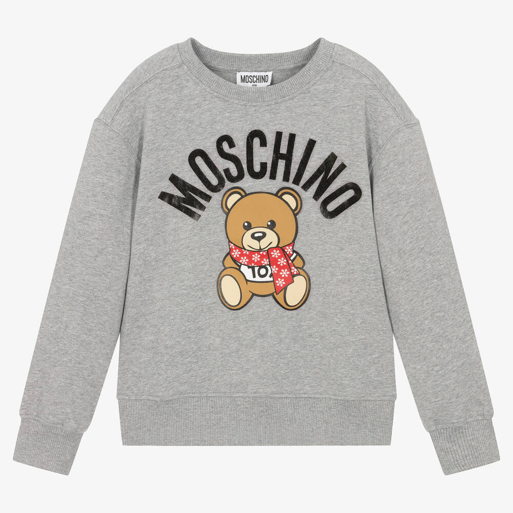 Moschino Kid-Teen - Teen Grey Cotton Festive Teddy Sweatshirt | Childrensalon