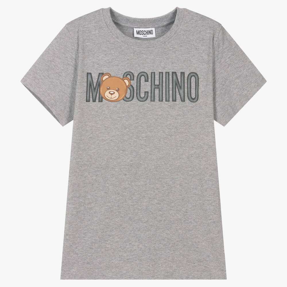 Moschino Kid-Teen - Серая хлопковая футболка для подростков | Childrensalon