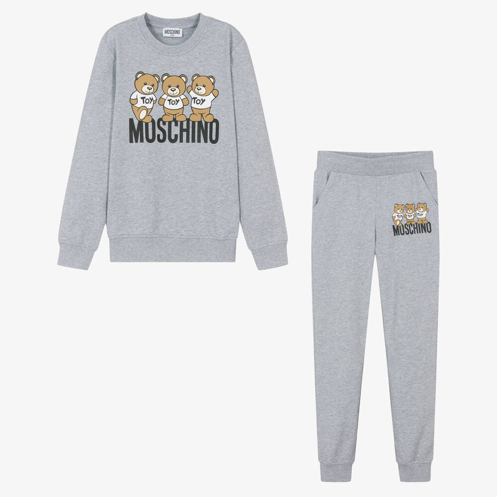 Moschino Kid-Teen - Серый спортивный костюм из хлопка с медвежатами | Childrensalon