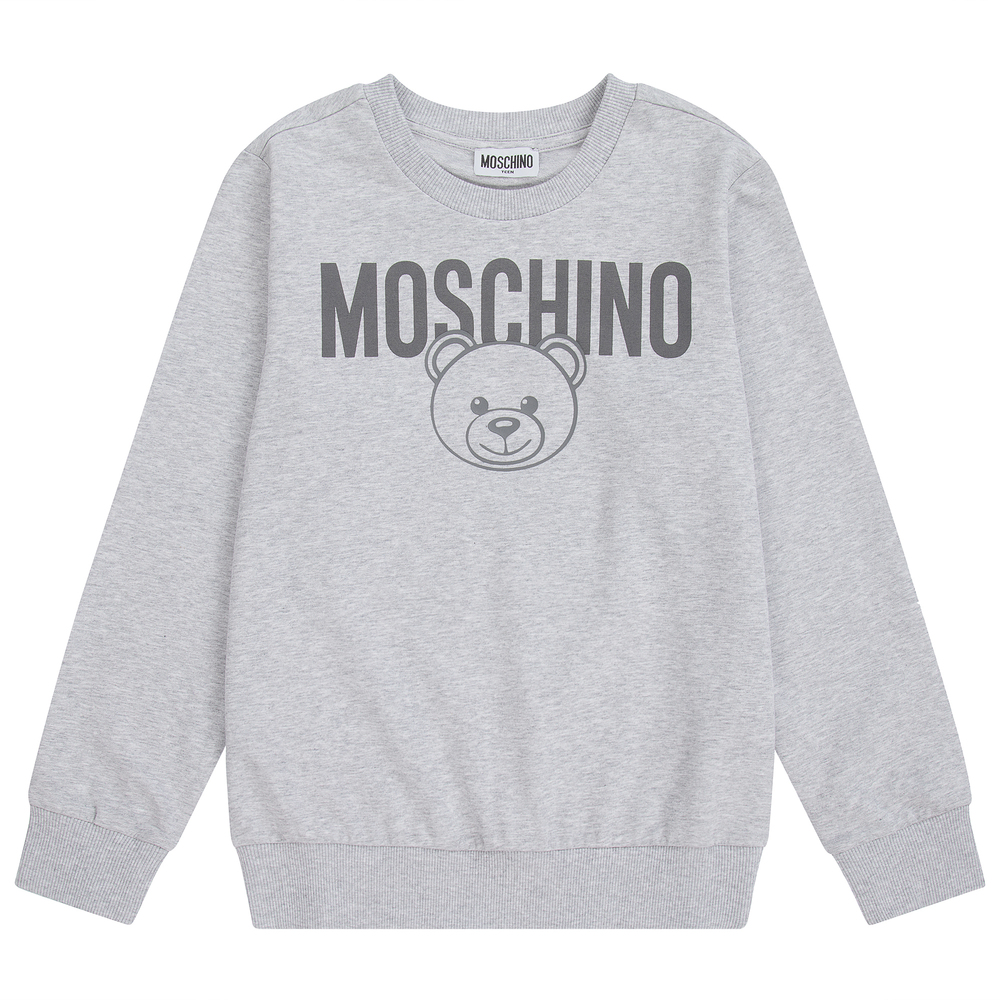 Moschino Kid-Teen - Серая толстовка с логотипом для подростков | Childrensalon