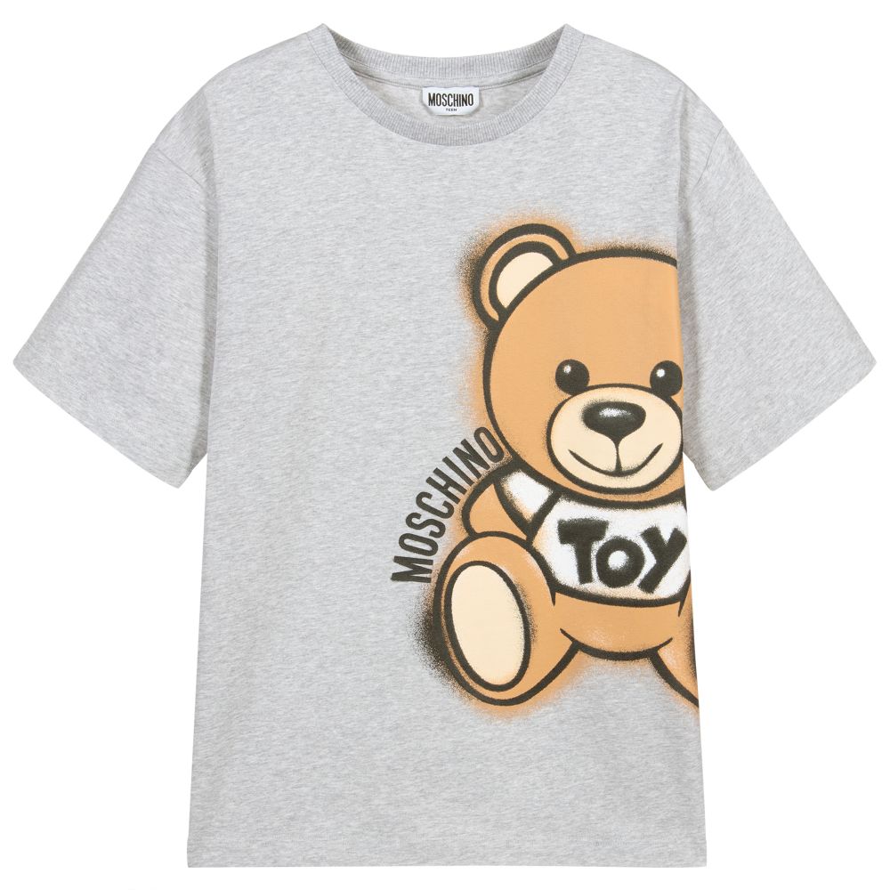 Moschino Kid-Teen - Серая футболка с логотипом для подростков | Childrensalon