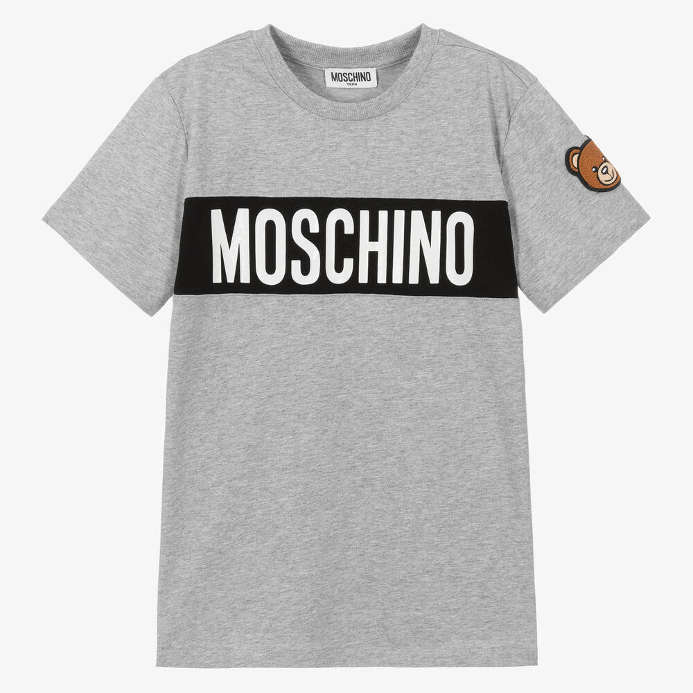 Moschino Kid-Teen - Серая футболка с медвежонком | Childrensalon