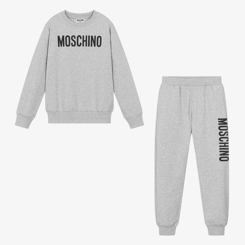 Moschino Kid-Teen-Teen Grey Marl Cotton Tracksuit | Childrensalon Outlet