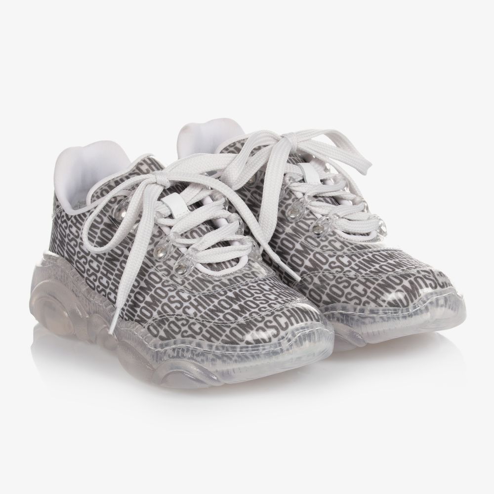 Moschino Kid-Teen - Teen Grey Multi Logo Trainers | Childrensalon