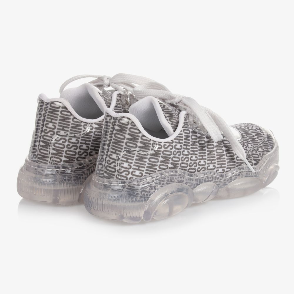 Moschino Kid-Teen-حذاء ترينرز تينز كانفاس لون رمادي داكن وأبيض | Childrensalon Outlet