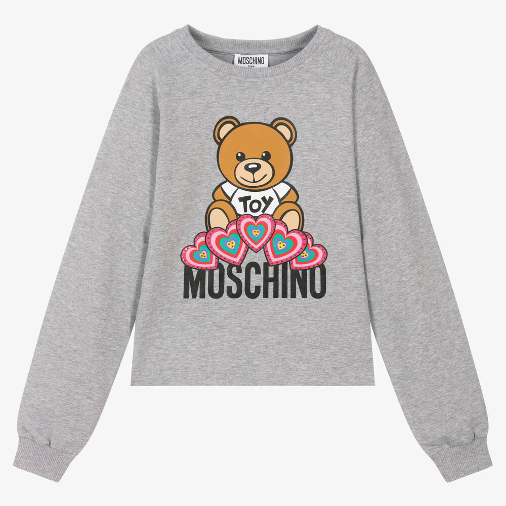 Moschino Kid-Teen - Серый свитшот с медвежонком для подростков | Childrensalon